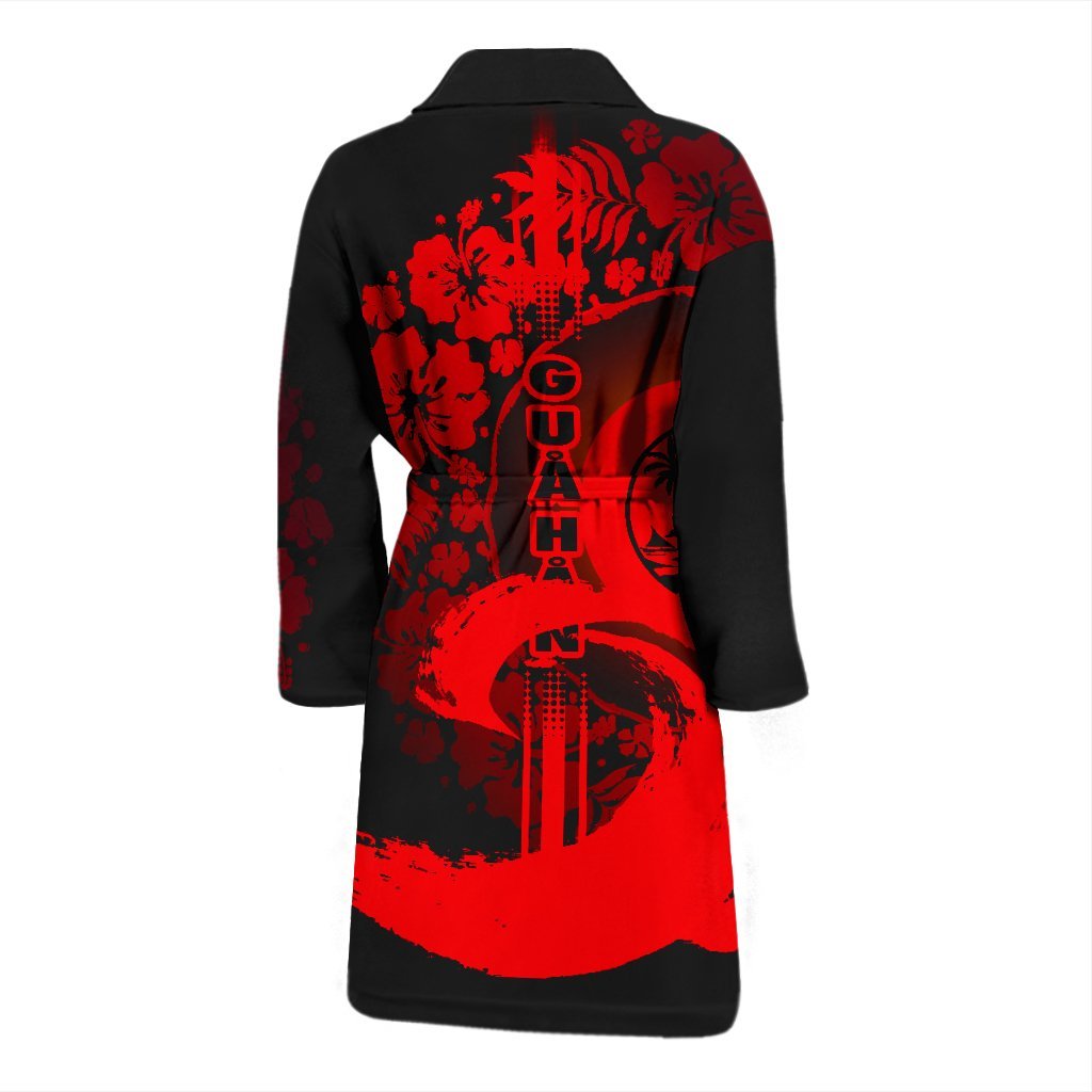 Guam Men's Bathrobe - Hibiscus And Wave Red - Polynesian Pride