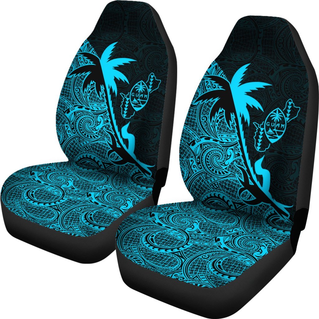 Guam Car Seat Covers - Guam Coat Of Arms Coconut Tree Blue - K4 Universal Fit Blue - Polynesian Pride