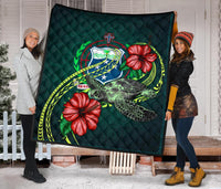 Samoa Polynesian Premium Quilt - Green Turtle Hibiscus - Polynesian Pride