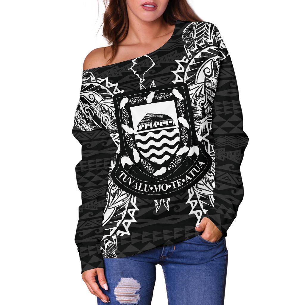 Tuvalu Polynesian Shoulder Sweater Map Black - Polynesian Pride