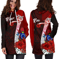 Cook Islands Polynesian Custom Personalised Hoodie Dress - Coat Of Arm With Hibiscus - Polynesian Pride