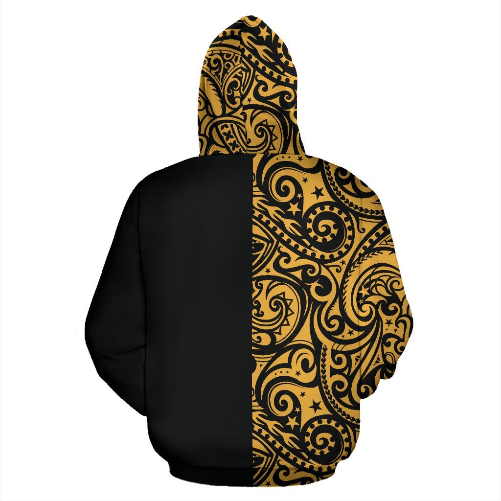 Polynesian Zip Hoodie Polynesian Tattoo Half Gold - Polynesian Pride