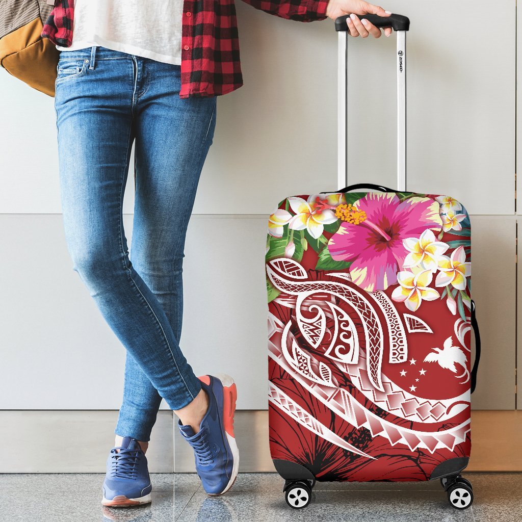 Papua New Guinea Polynesian Luggage Covers - Summer Plumeria (Red) Red - Polynesian Pride