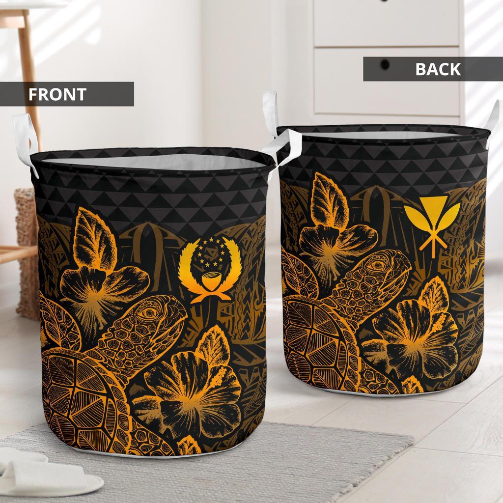 Pohnpei Laundry Basket - Polynesian Turtle Hibiscus Gold - Polynesian Pride