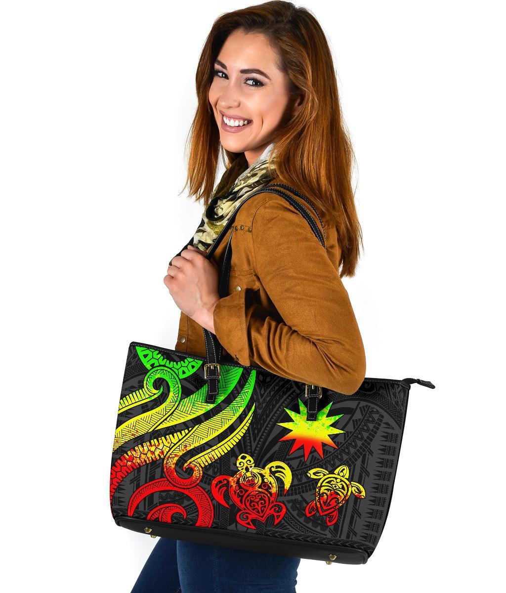Nauru Large Leather Tote - Reggae Tentacle Turtle - Polynesian Pride