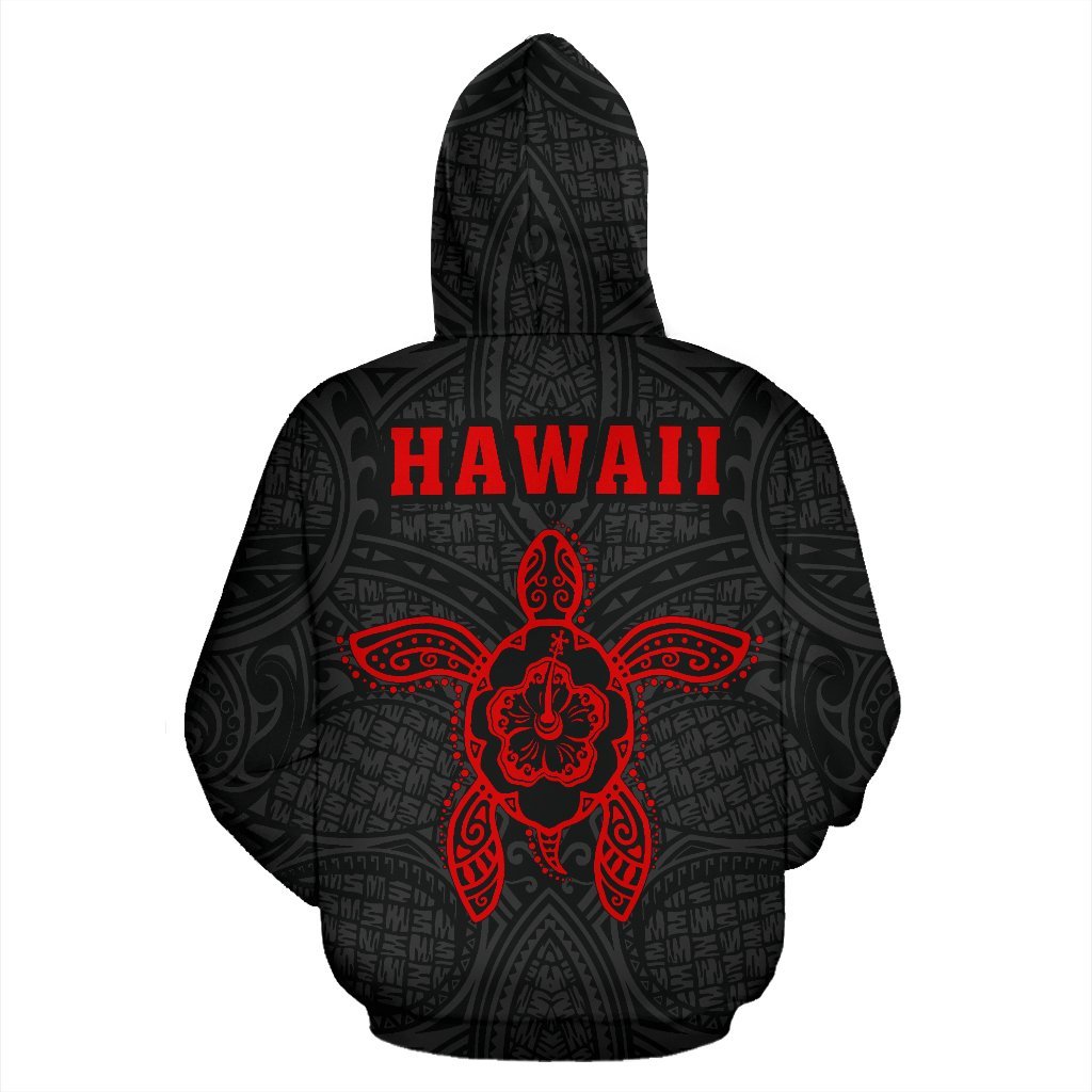Polynesian Kakau Hula Girl Turtle Hibiscus Hawaii Hoodie Red - Polynesian Pride