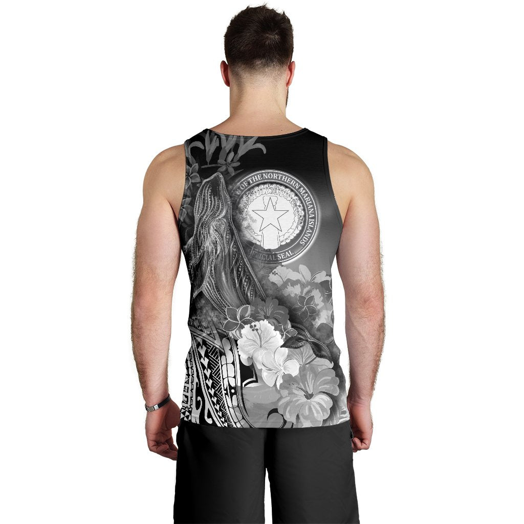 CNMI Men's Tank Top - Humpback Whale with Tropical Flowers (White) - Polynesian Pride