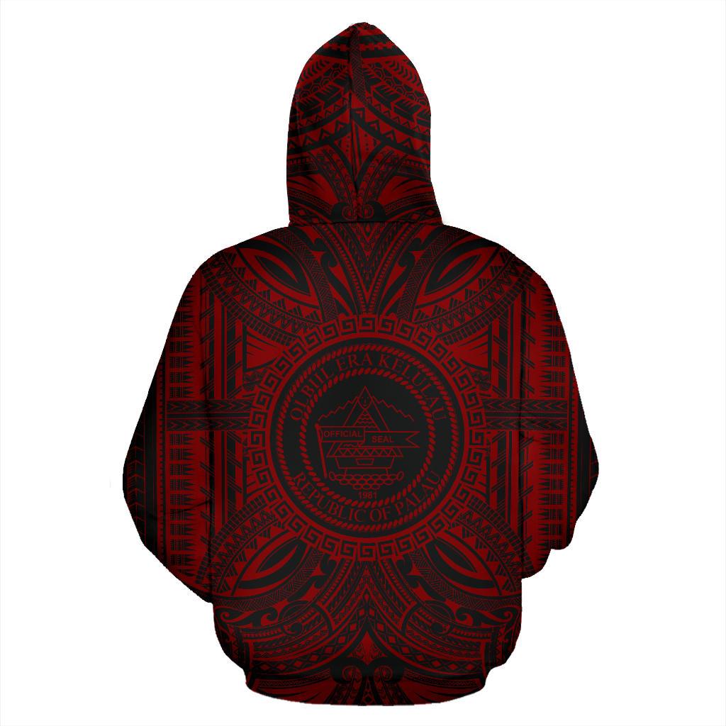 Palau ll Over Hoodie Palau Coat of rms Polynesian Red Black - Polynesian Pride