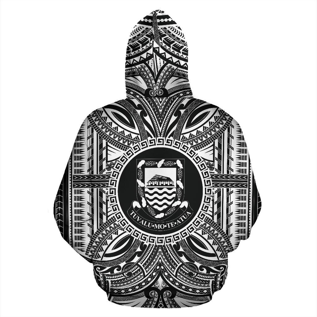 Tuvalu ll Over Hoodie Tuvalu Coat of rms Polynesian White Black - Polynesian Pride