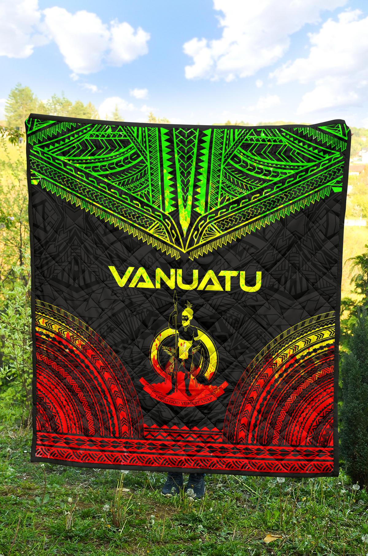 Vanuatu Premium Quilt - Vanuatu Coat Of Arms Polynesian Chief Reggae Version - Polynesian Pride
