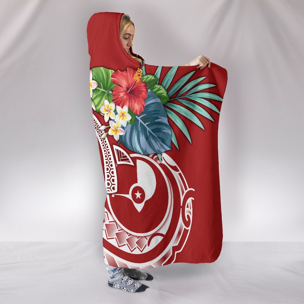 YAP Polynesian Hooded Blanket - Summer Plumeria (red) - Polynesian Pride