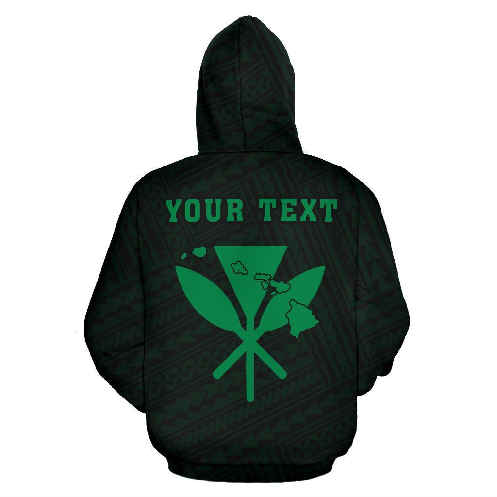Polynesian Kakau Kanaka Maoli Map of Hawaii Custom Zip Hoodie Green - Polynesian Pride