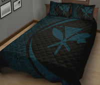 Hawaii Kanaka Polynesian Quilt Bed Set - Circle Style Blue And Black - Polynesian Pride