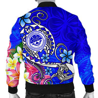 FSM Custom Personalised Men's Bomber Jacket - Turtle Plumeria (Blue) - Polynesian Pride