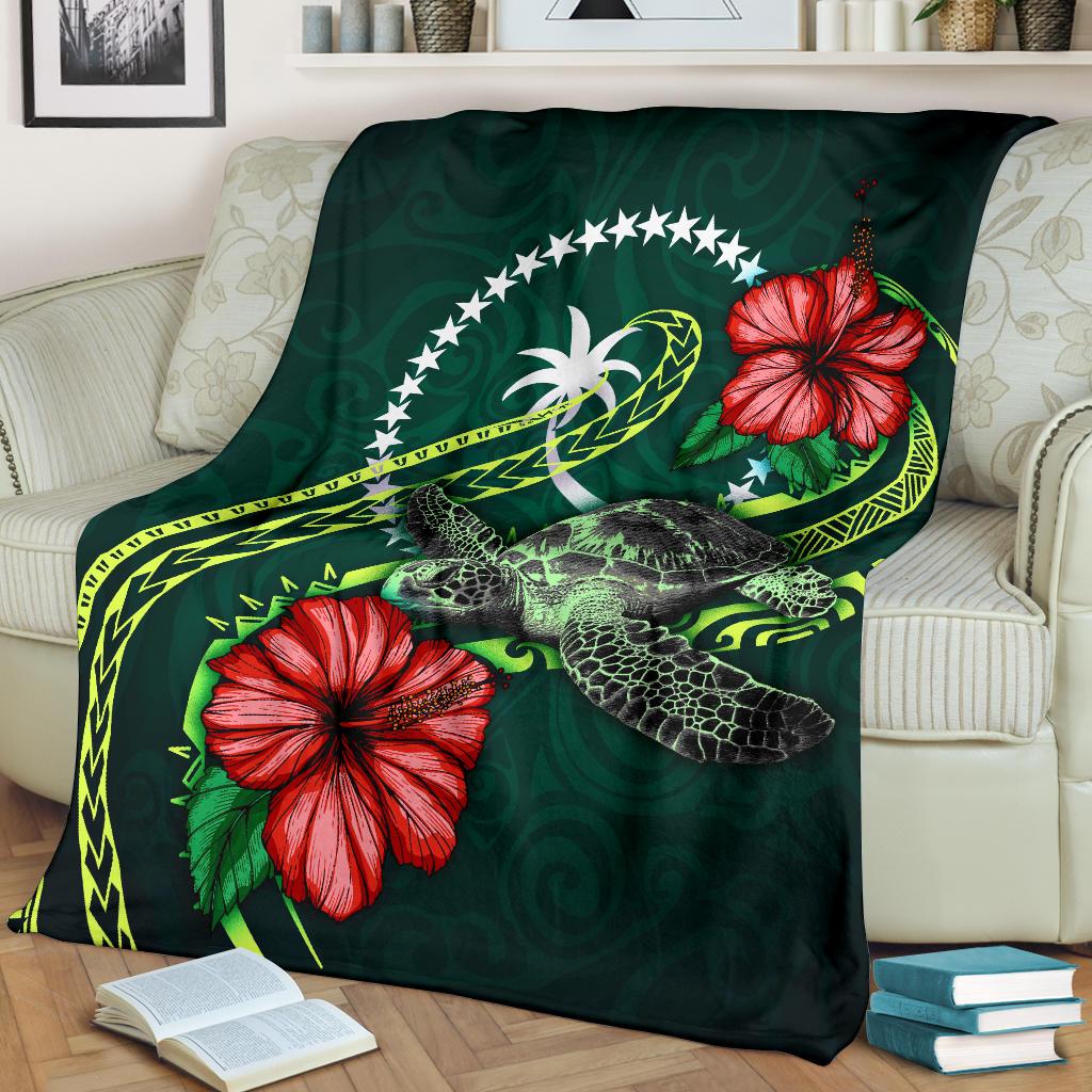 Chuuk Polynesian Premium Blanket - Green Turtle Hibiscus - Polynesian Pride
