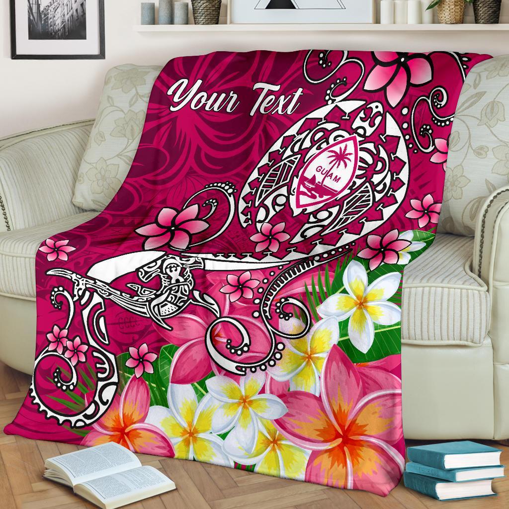 Guam Custom Personalised Premium Blanket - Turtle Plumeria (Pink) White - Polynesian Pride