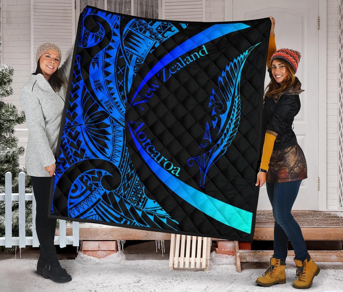 New Zealand Silver Fern Premium Quilt Maori Tattoo Circle Style - Blue - Polynesian Pride