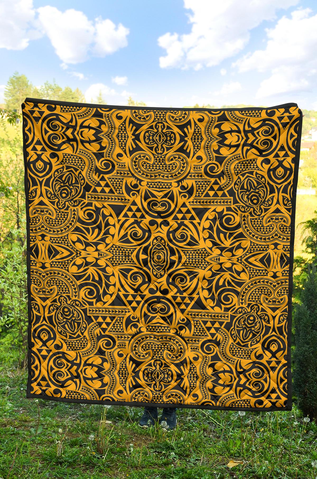Polynesian Premium Quilt Yellow Black - Polynesian Pride