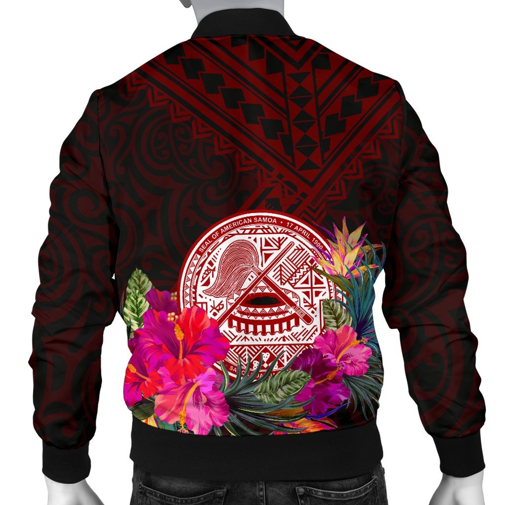 American Samoa Men's Bomber Jacket - Coat Of Arm With Polynesian Patterns - Polynesian Pride