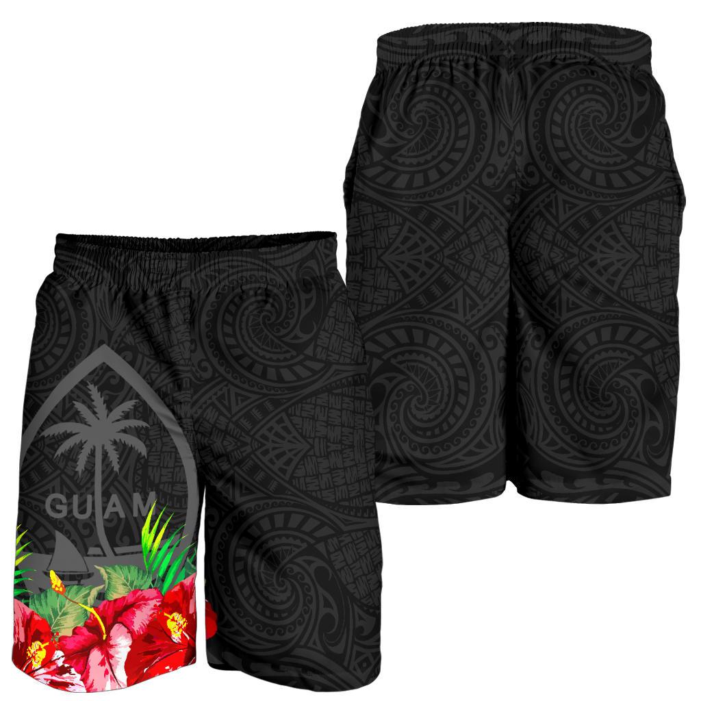 Guam Polynesian Men's Shorts Black Hibiscus - Polynesian Pride
