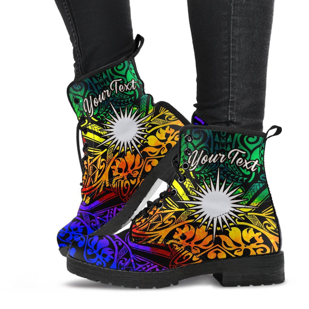 Marshall Islands Custom Personalised Leather Boots - Rainbow Polynesian Pattern - Polynesian Pride