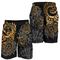 Guam Polynesian Shorts (Men) - Gold Turtle Flowing - Polynesian Pride