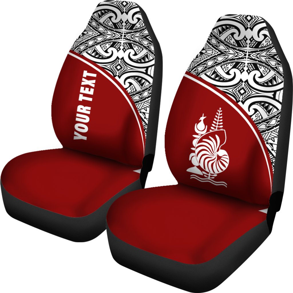 New Caledonia Custom Personalised Car Seat Covers - New Caledonia Coat Of Arms Polynesian Red Curve - Polynesian Pride