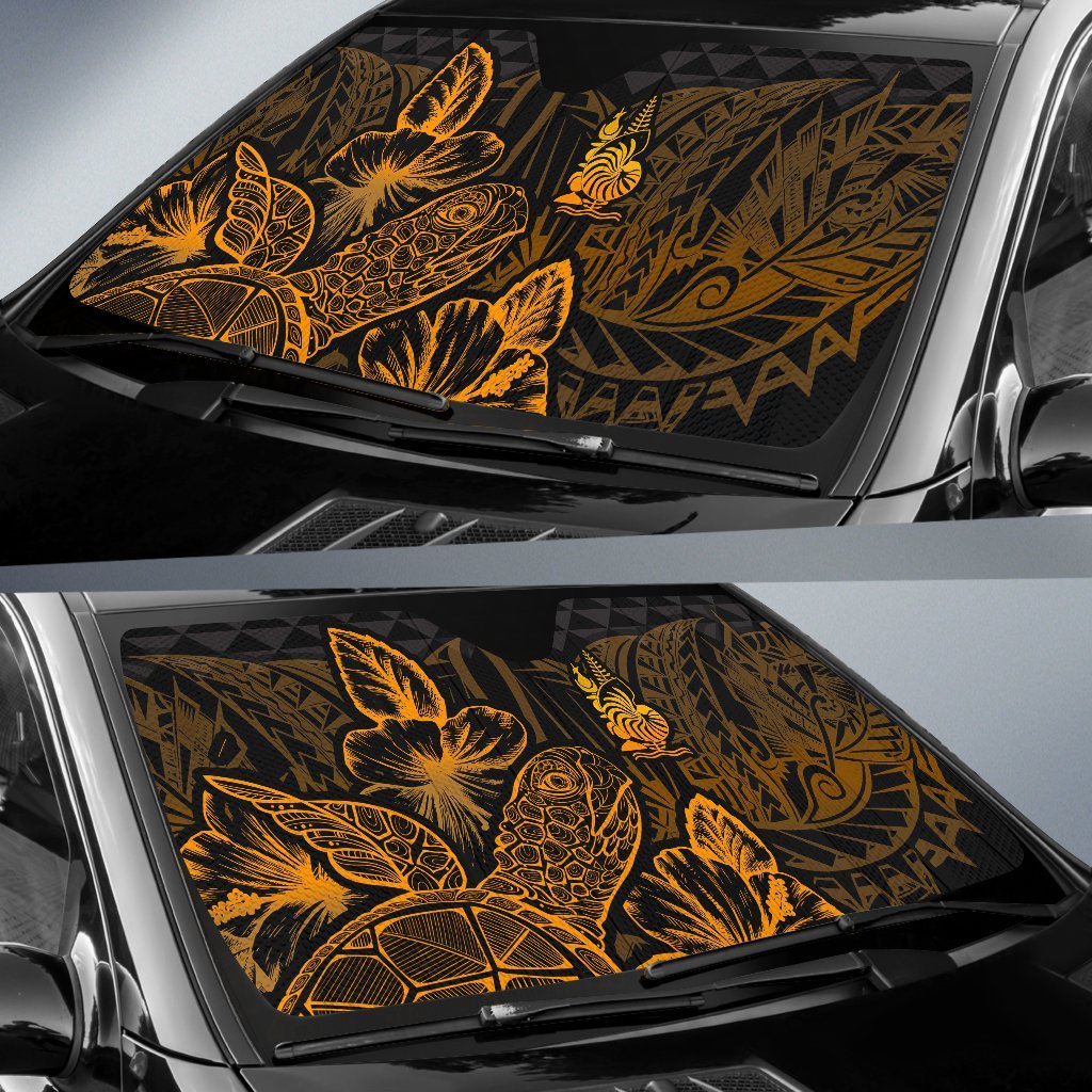 New Caledonia Auto Sun Shades Turtle Hibiscus Gold - Polynesian Pride