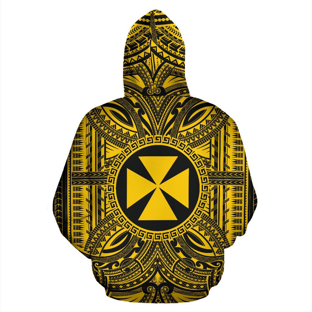 Wallis nd Futuna ll Over Hoodie Wallis nd Futuna Coat of rms Polynesian Gold Black - Polynesian Pride