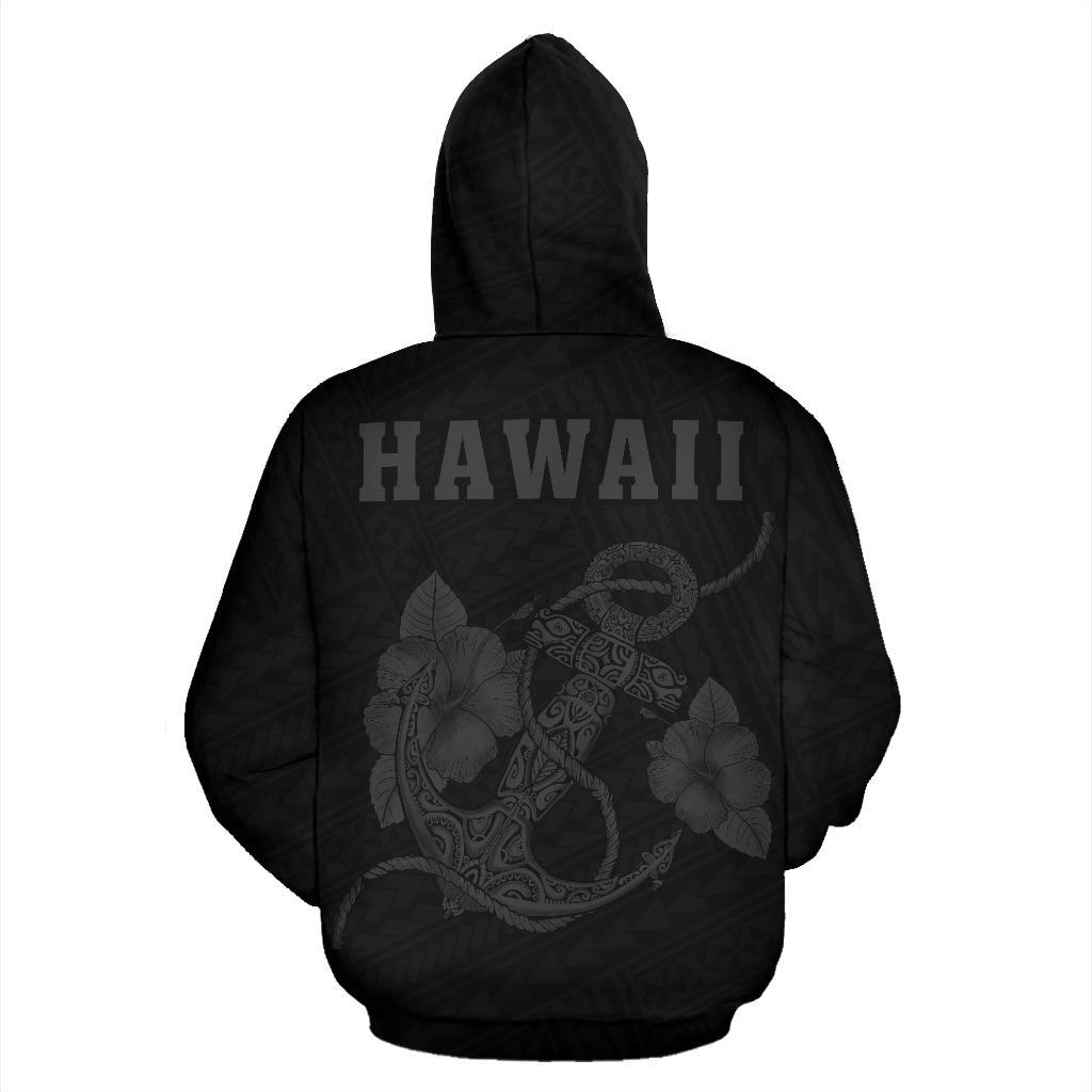 Polynesian Kakau Anchor Hibiscus Hawaii Hoodie Grey - Polynesian Pride