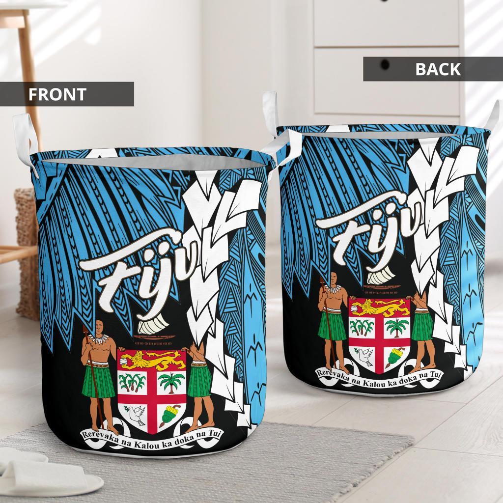 Fiji Polynesian Laundry Basket - Tribal Wave Tattoo Flag Style - Polynesian Pride