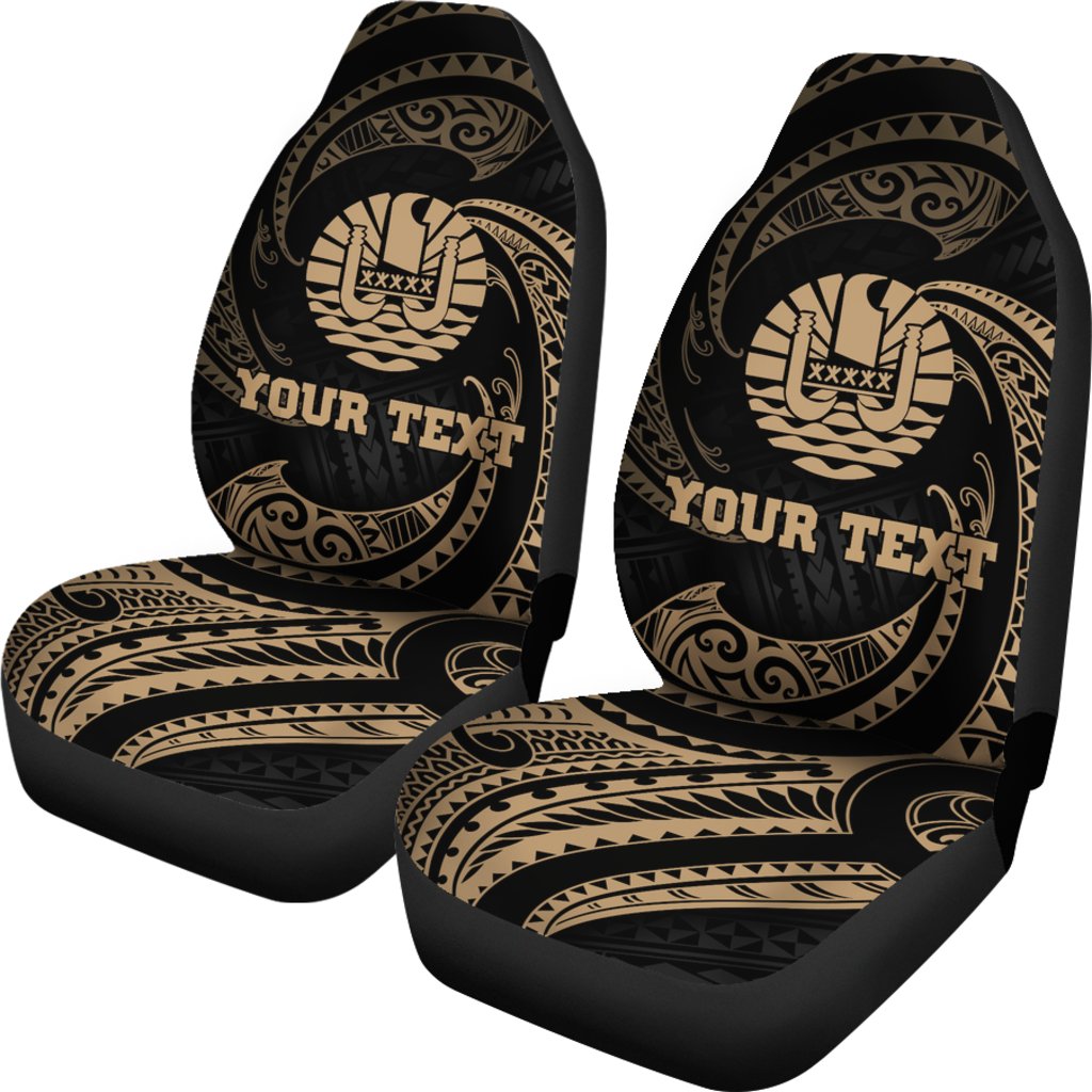 Tahiti Polynesian Custom Personalised Car Seat Covers - Gold Tribal Wave - Polynesian Pride