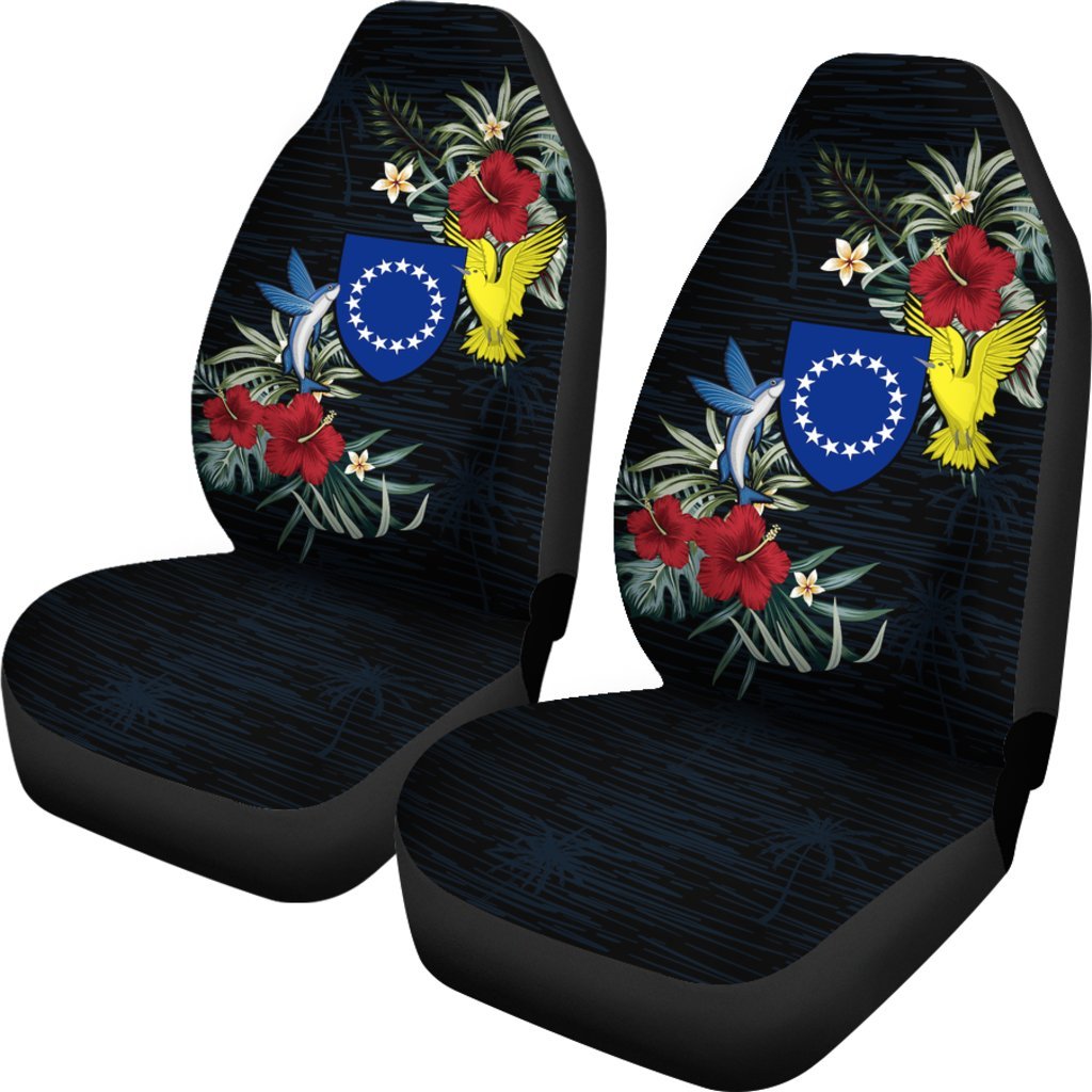 Cook Islands Car Seat Covers - Cook Islands Coat of Arms Hibiscus - A02 Universal Fit Black - Polynesian Pride