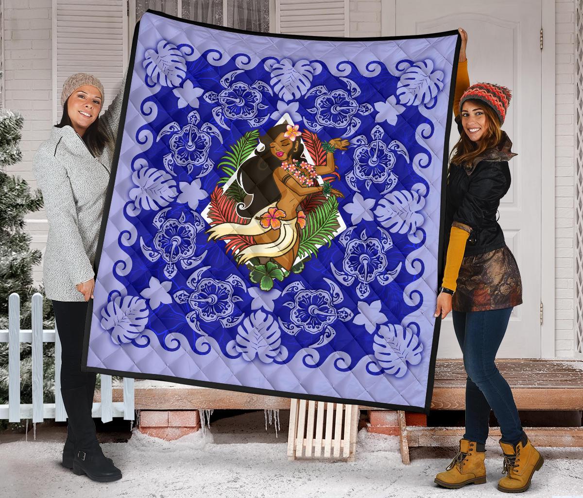 Hawaii Polynesian Premium Quilt - Hawaiian Dancing Girl Blue - Polynesian Pride