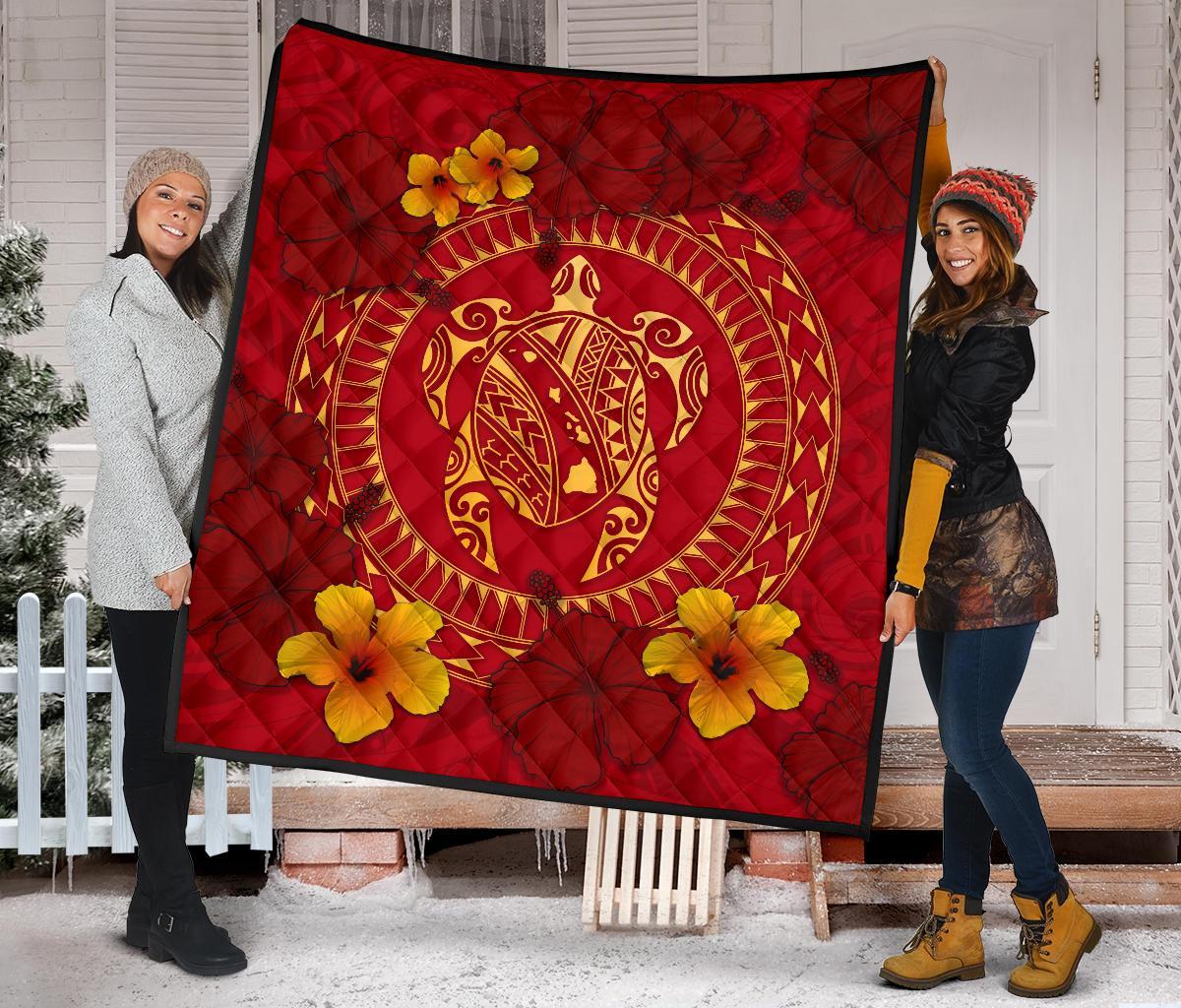 Hawaii Turtle Polynesian Premium Quilt - Oil Style - Polynesian Pride