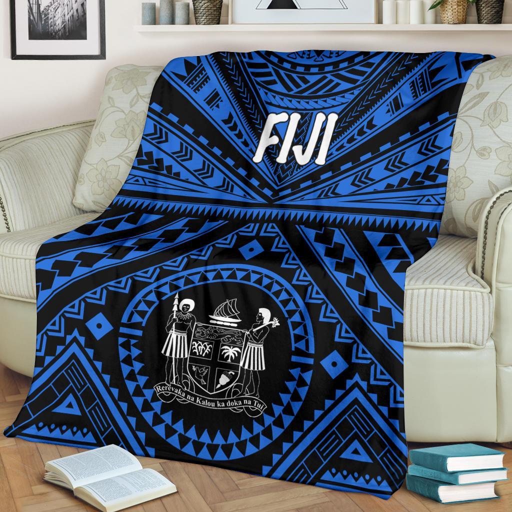 Fiji Premium Blanket - Fiji Seal With Polynesian Tattoo Style (Blue) White - Polynesian Pride