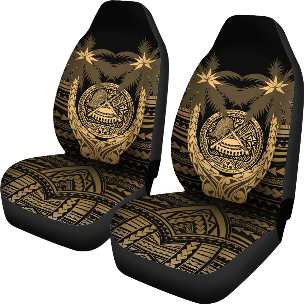 American Samoa Car Seat Covers - American Samoa Seal Coconut Tree (Set of 2) - A02 Universal Fit Golden - Polynesian Pride