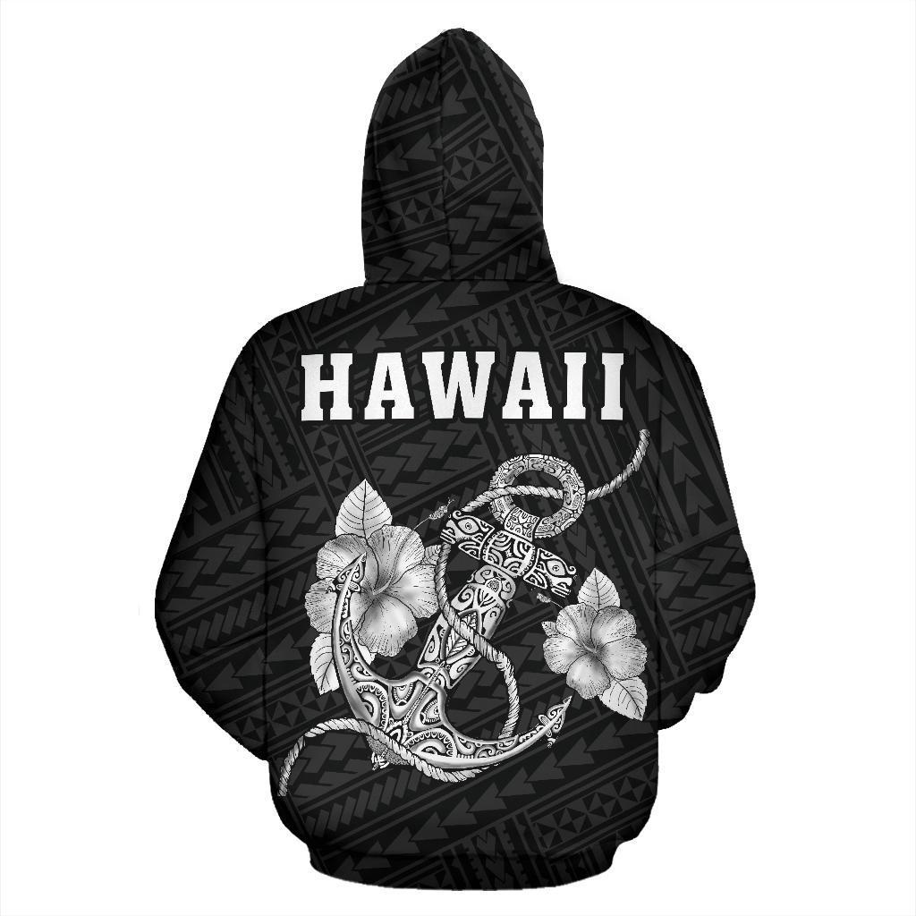 Polynesian Kakau Anchor Hibiscus Hawaii Zip Hoodie White - Polynesian Pride
