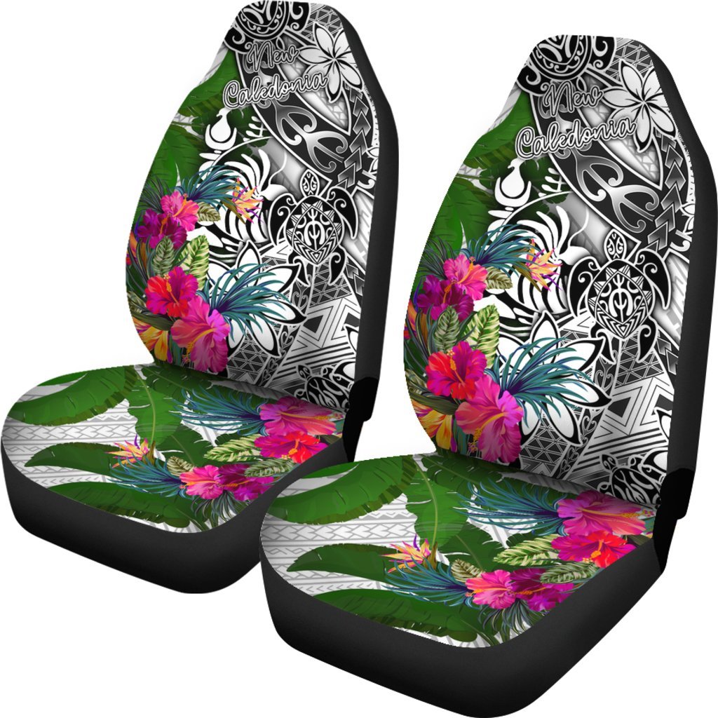 New Caledonia Car Seat Covers White - Turtle Plumeria Banana Leaf Crest - Polynesian Pride