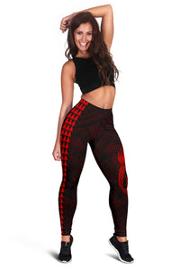 Hawaii Turtle Shark Polynesian Leggings - Red - Polynesian Pride
