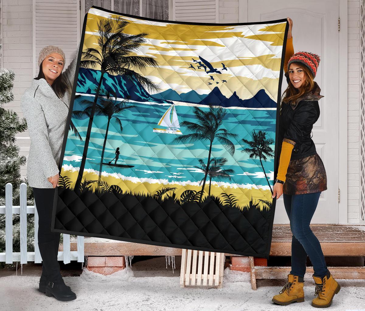 Hawaiian Poster View Classic Premium Quilt - Polynesian Pride