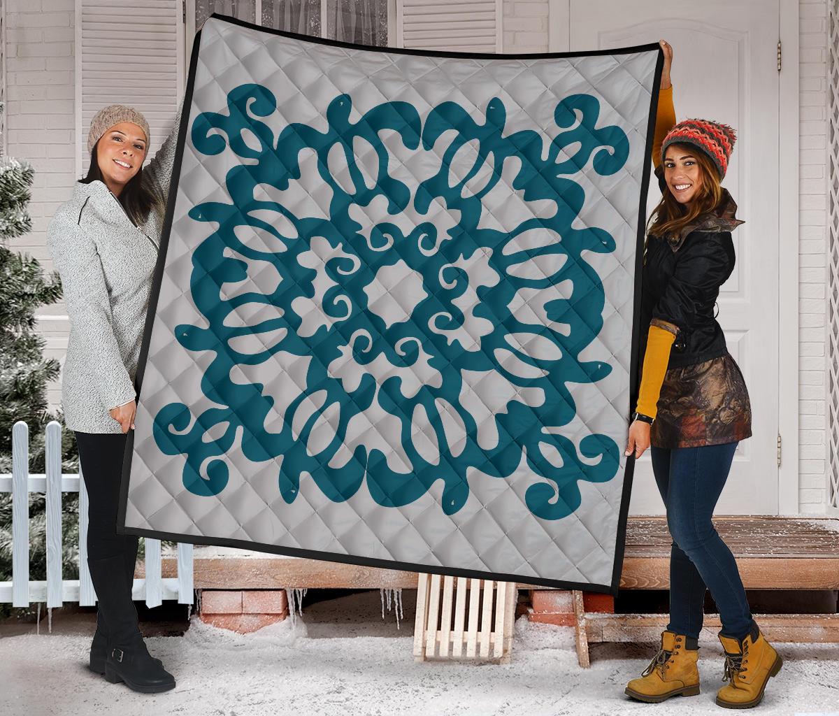 Hawaiian Quilt Turtle Pattern New Gray Premium Quilt - Skin Style - AH - Polynesian Pride