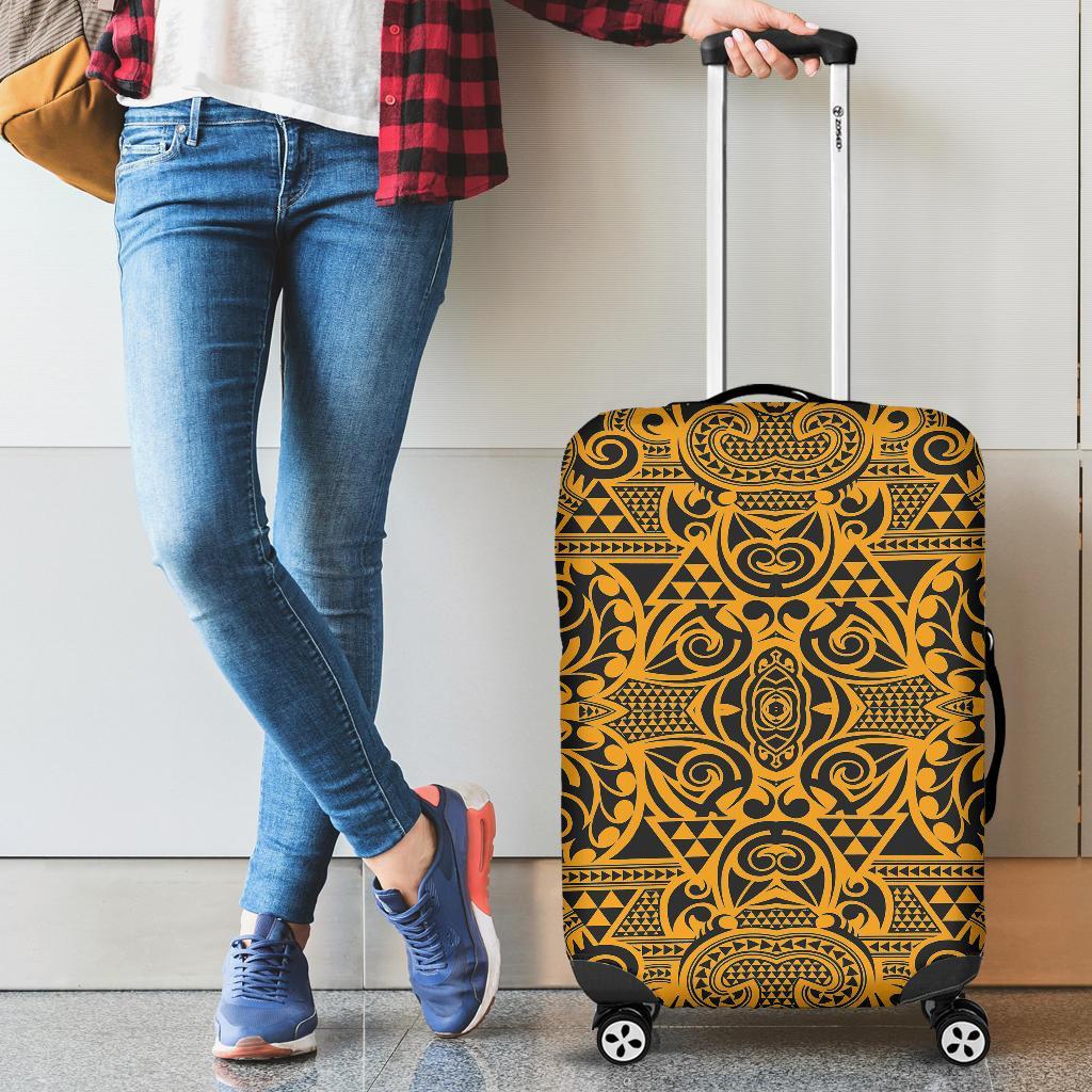 Polynesian Kakau Turtle Old Luggage Covers Black - Polynesian Pride