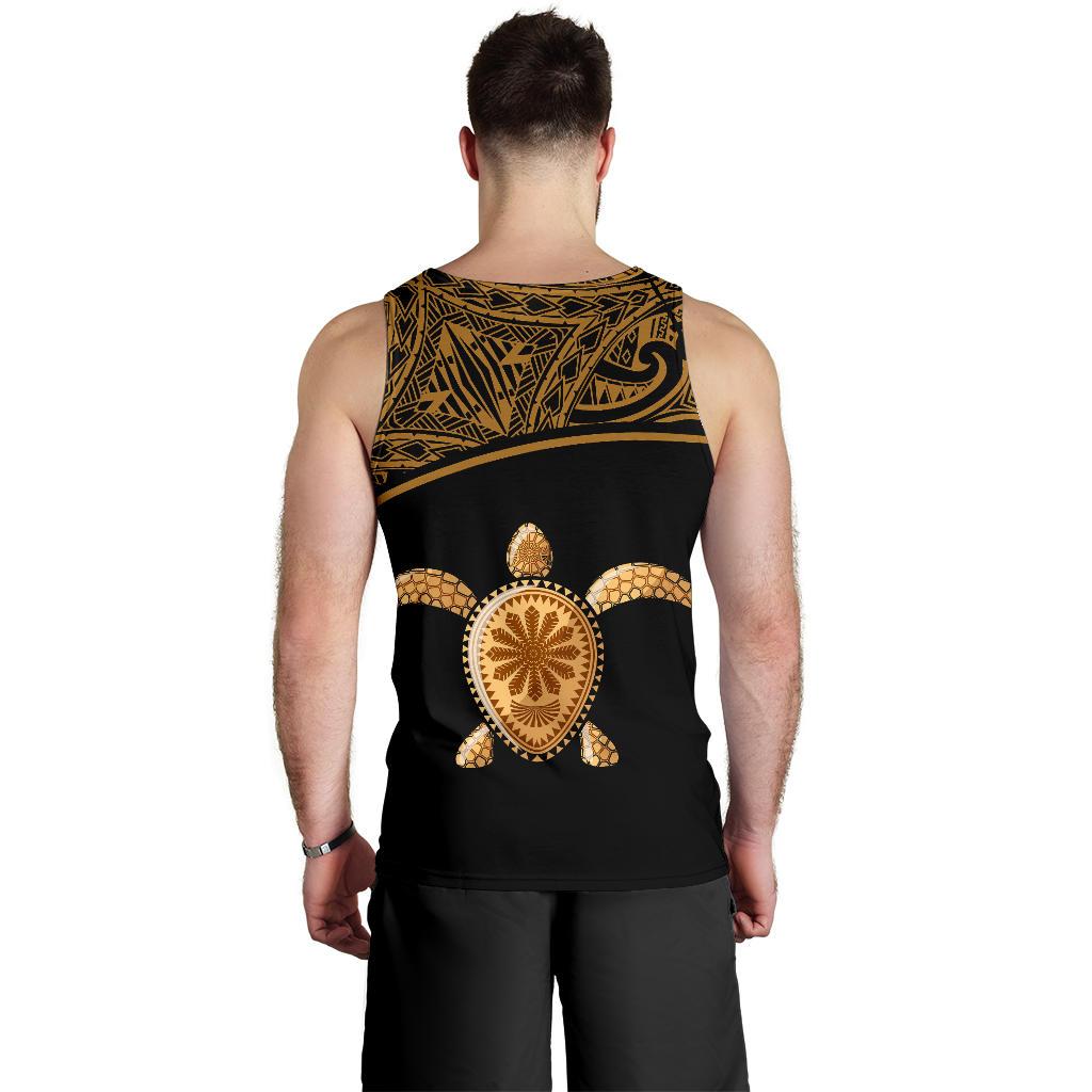 Turtle Personalised Men's Tank Top - Polynesian Gold Curve Style - Polynesian Pride