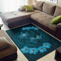 Hawaii Yin Yang Turtle Shark Hibiscus Plumeria Rug - Turquoise - Polynesian Pride