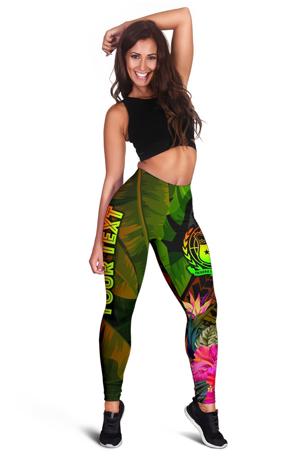 Samoa Polynesian Personalised Women's Leggings - Hibiscus and Banana Leaves - Polynesian Pride