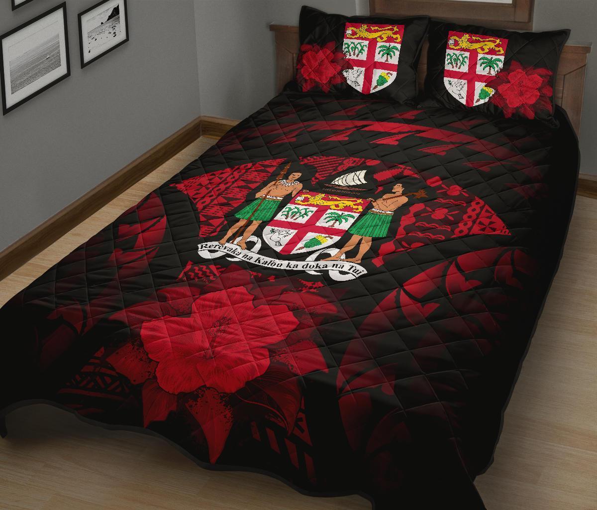 Fiji Polynesian Quilt Bed Set Hibiscus Red - Polynesian Pride