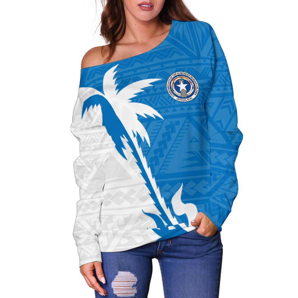 Northern Mariana Islands Coconut Tree Off Shoulder Sweater K4 - Polynesian Pride