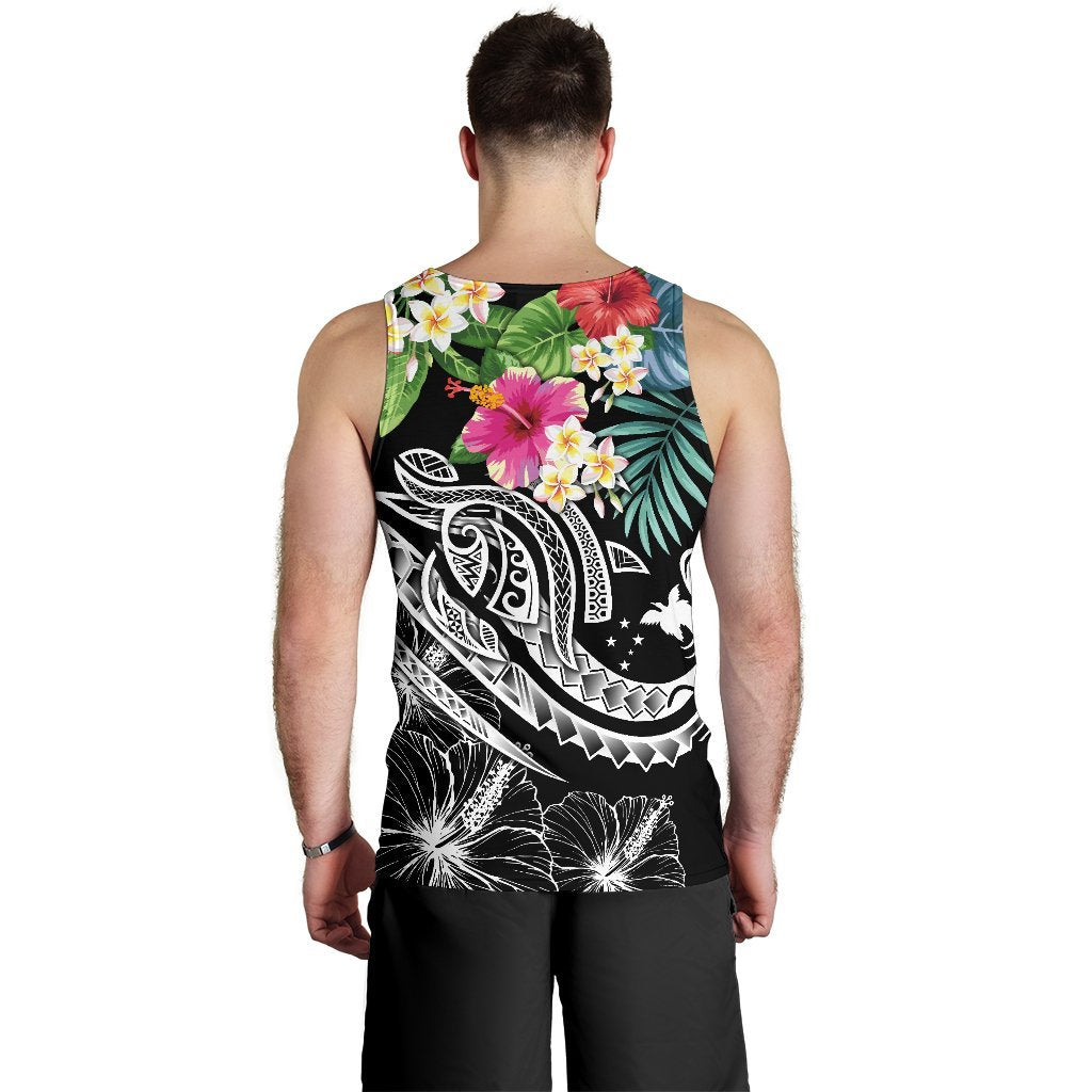 Papua New Guinea Polynesian Men's Tank Top - Summer Plumeria (Black) - Polynesian Pride