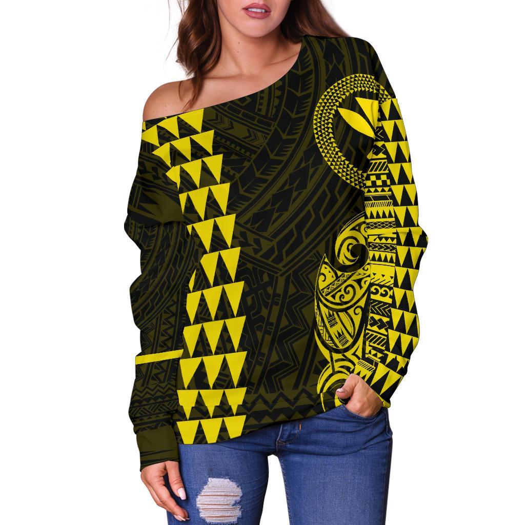 Hawaii Kanaka Polynesian Personalized Women's Off Shoulder Sweater - Yellow - Polynesian Pride